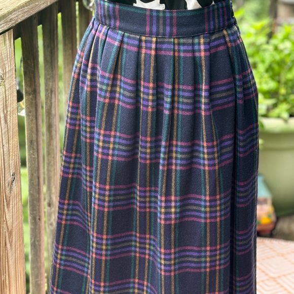Vintage Kensington Square Wool Pleated Plaid Button Skirt - Picture 3 of 6